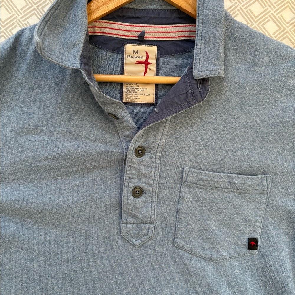 Men’s Relwen Long Sleeve Vintage Pique Polo Sky Blue Size M